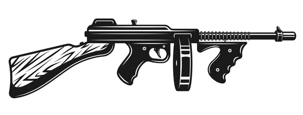 Gangster machinepistool zwart-wit afbeelding — Stockvector