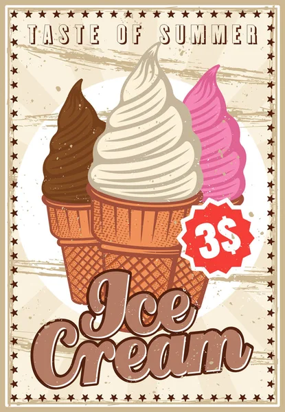 Ice cream barevné vertikální nápis nebo plakát — Stockový vektor