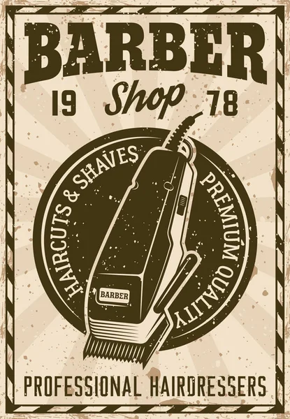 Cartaz de barbearia com cortador de cabelo elétrico —  Vetores de Stock
