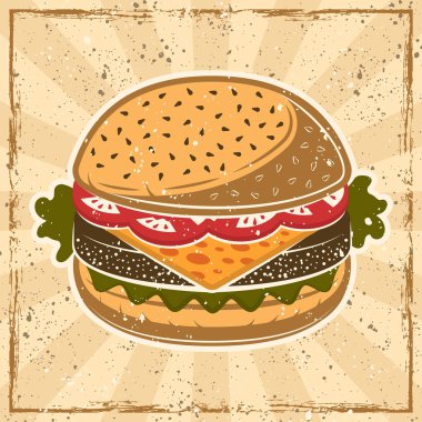 Vintage tarzı illüstrasyon renkli Burger