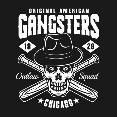 Gangster kafatası ile beyzbol sopaları siyah şapkalı
