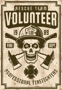 Kask içinde kafatası ile itfaiye VINTAGE poster