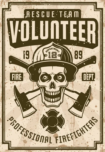 Πυροσβέστες εκλεκτής ποιότητας αφίσα με κρανίο με κράνος — Διανυσματικό Αρχείο