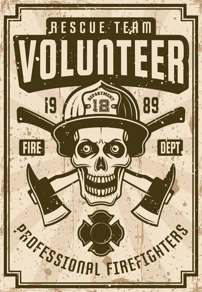 Kask içinde kafatası ile itfaiye VINTAGE poster