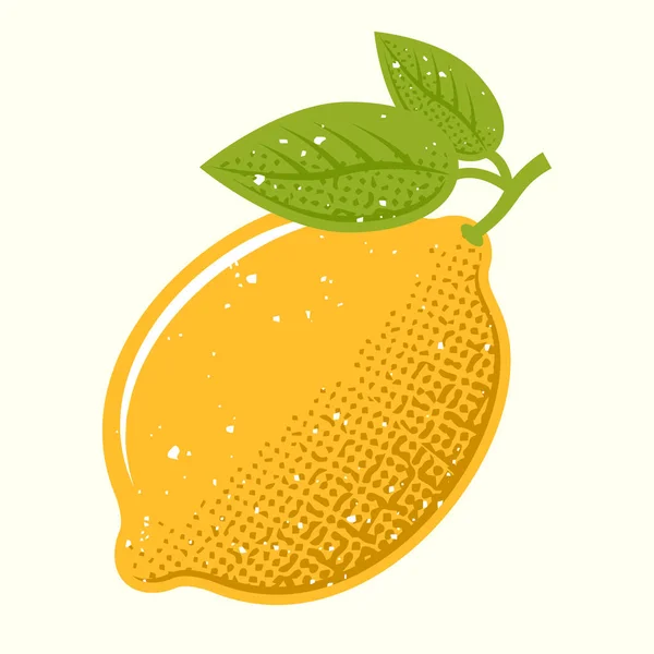 Gelbe Zitrone mit grünen Blättern Farbabbildung — Stockvektor