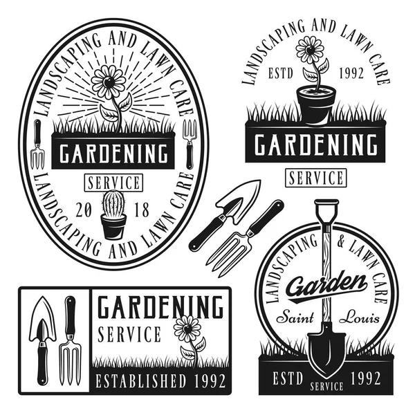 Conjunto de adesivos de serviço de jardinagem vetorial, emblemas — Vetor de Stock