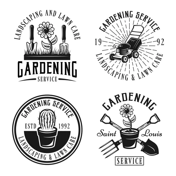 Servicio de jardinería emblemas vectoriales, insignias, etiquetas — Vector de stock