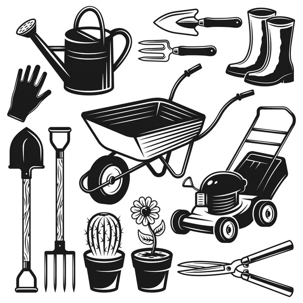 Gardening tools and equipment vector objects — Stock Vector