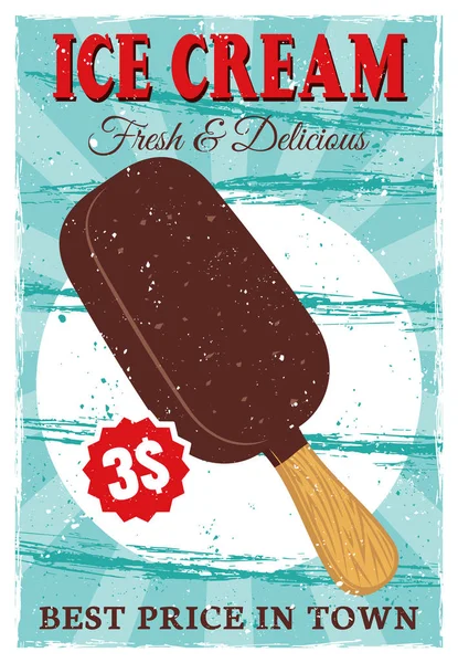 Ice cream zmrzlinu na hůl barevné vintage plakát — Stockový vektor