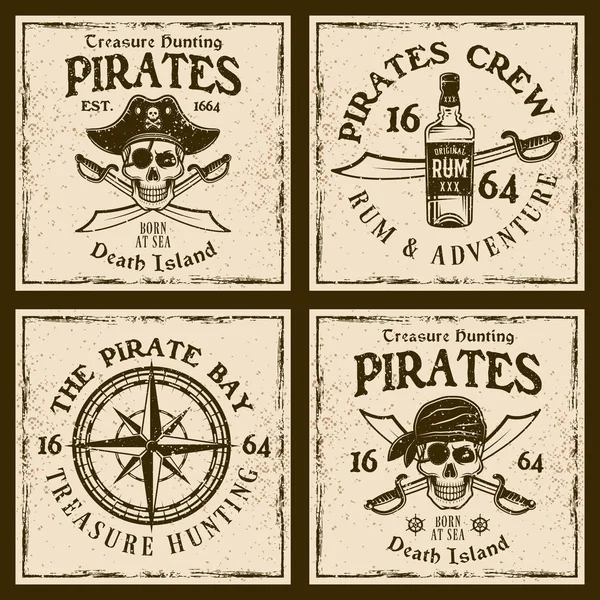 Čtyři barevné emblémy piráti nebo tričko tisk — Stockový vektor