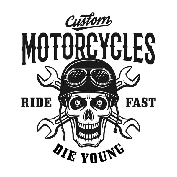 Motocykli Custom vintage godło z czaszką — Wektor stockowy