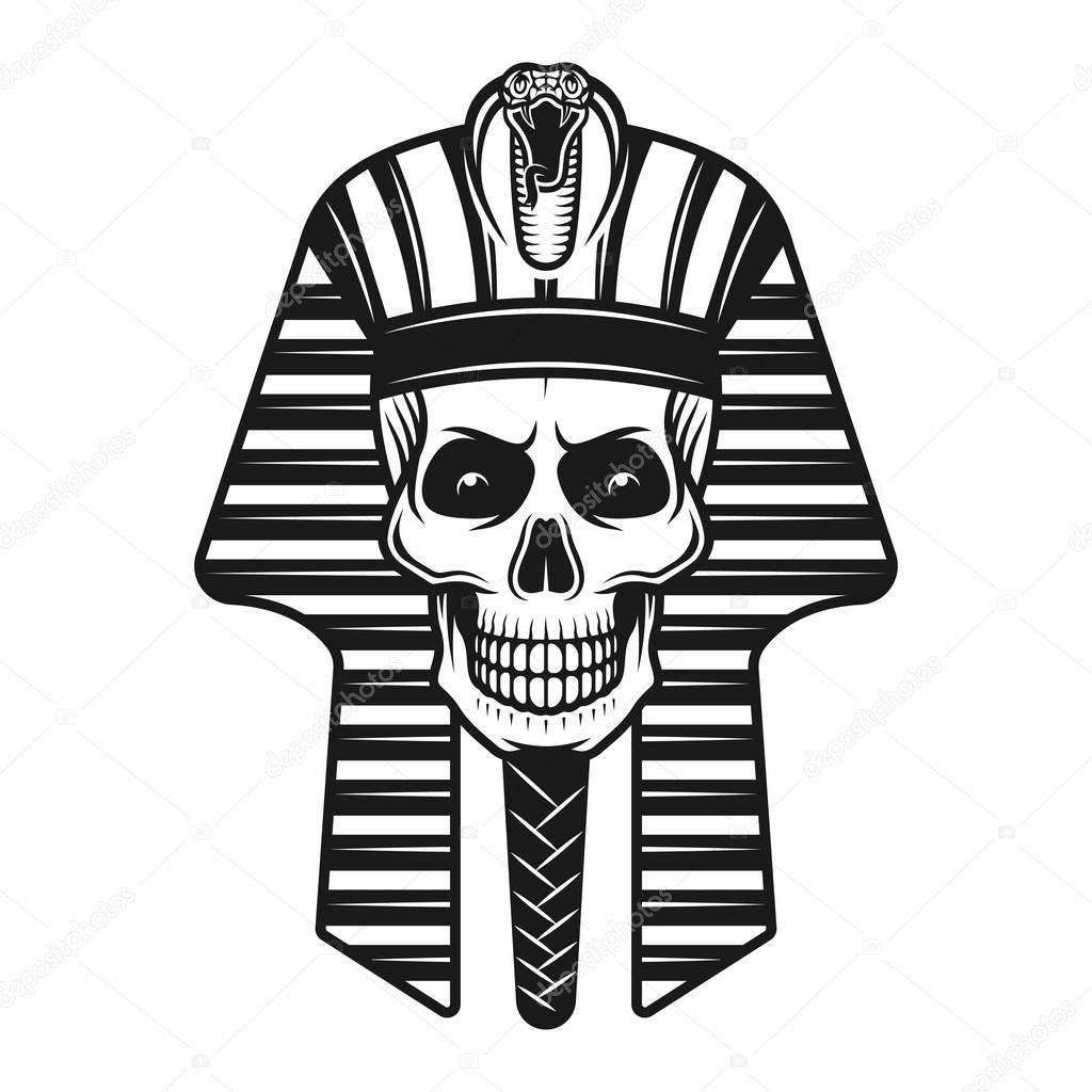 Pharaoh skull, egyptian ancient retro illustration