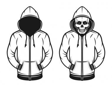 Boş yüz ve kafatası nesneleri ile hoodie