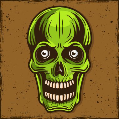 Zombi çizgi film illüstrasyon yeşil kafatası