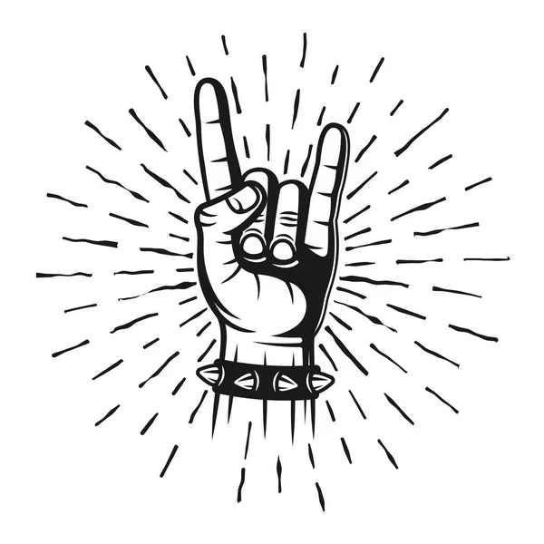 Heavy metal horns hand gesture stamp with rays — Stock Vector