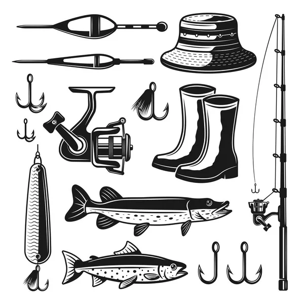 Fishing equipments and tackles vector objects — Stock Vector