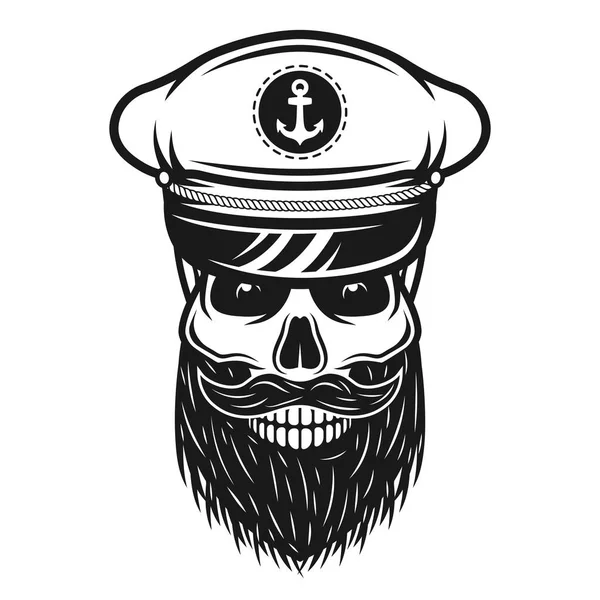 Capitaine crâne en chapeau avec barbe vectorillustration — Image vectorielle