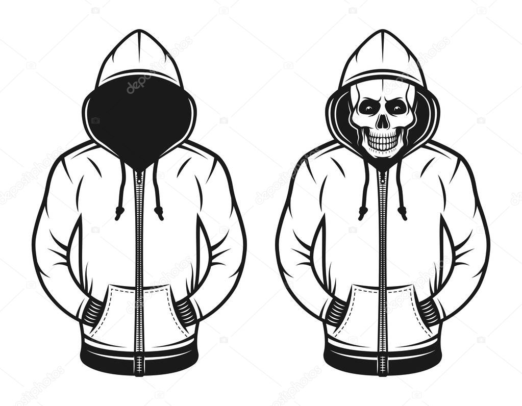 Hoodie with blank face and with skull objects