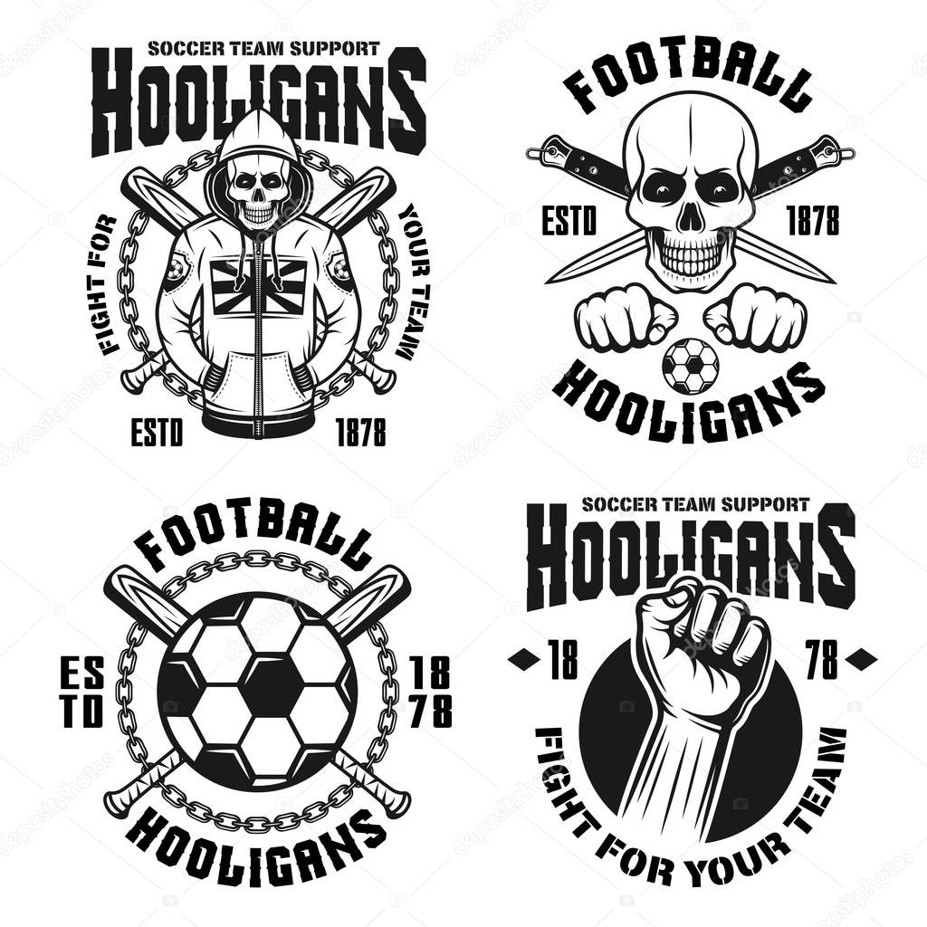 Soccer hooligans set of four vector emblems
