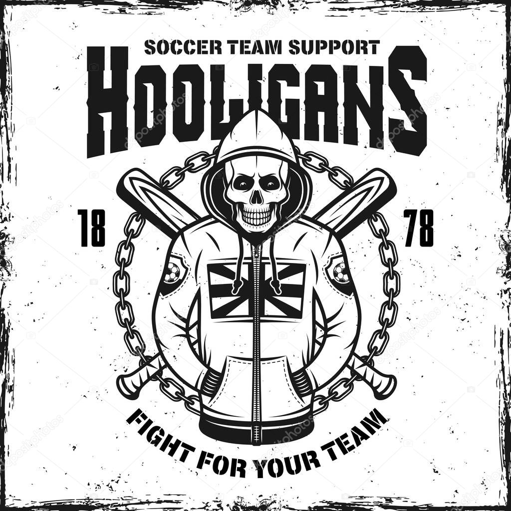 Hooligan skull in hoodie vector emblem