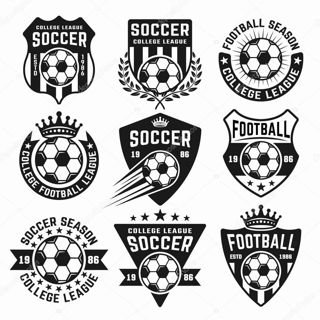 Soccer set of black vector emblems or logos