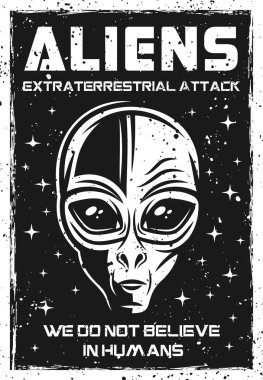 Uzaylı kafası VINTAGE poster illüstrasyon vektör