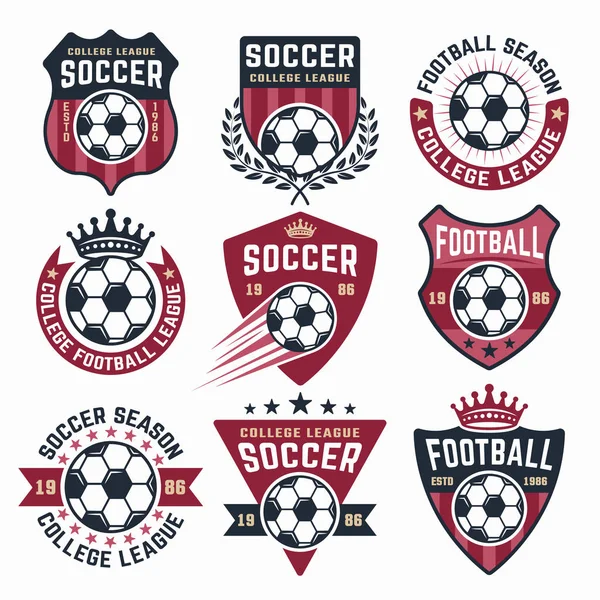 Colección de vectores de fútbol de nueve emblemas de colores — Vector de stock