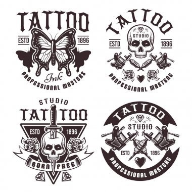 Tattoo studio dört vektör vintage amblemleri ayarla