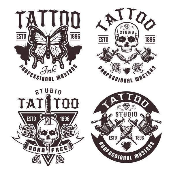 Tattoo studio set of four vector vintage emblems — Stock Vector