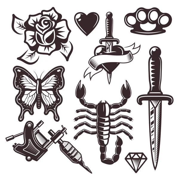 Tattoo set of vector objects and design elements — Stock Vector