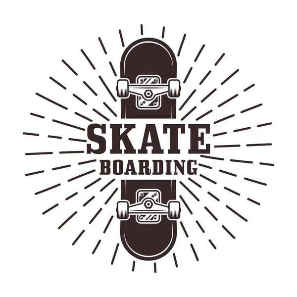 Skateboarding sello vectorial o etiqueta con rayos — Archivo Imágenes Vectoriales