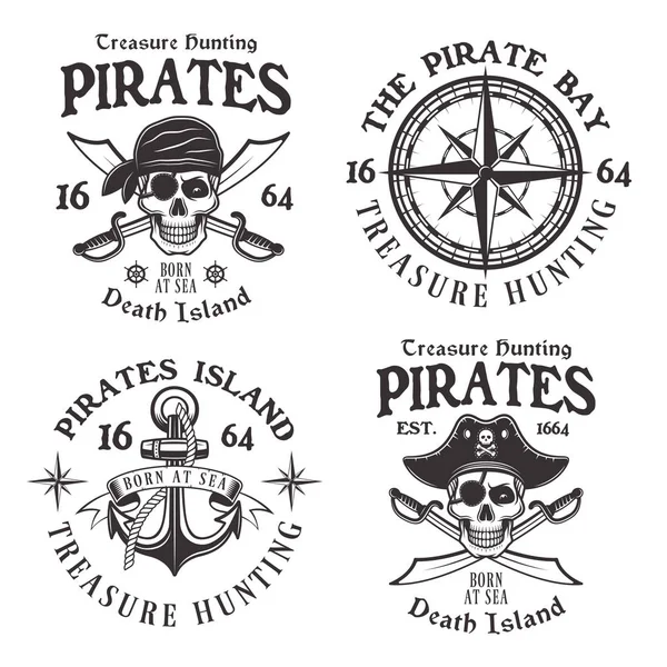 Conjunto de quatro piratas emblemas vetor vintage, rótulos —  Vetores de Stock