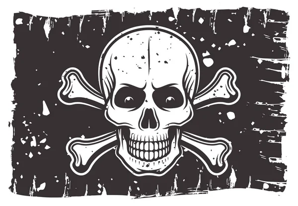 Piratas bandeira preta com crânio e ossos cruzados —  Vetores de Stock