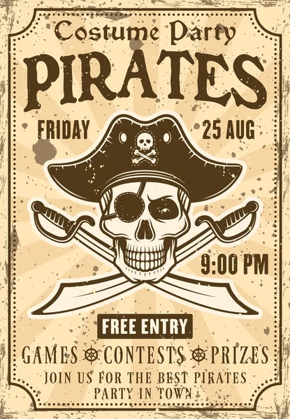 Piraten uitnodiging voor kostuum partij vintage poster — Stockvector