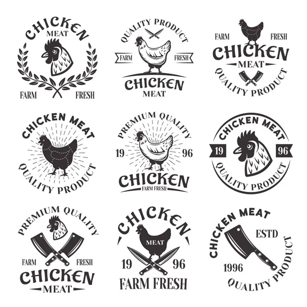 Conjunto de emblemas vectoriales de carne de pollo, etiquetas, insignias — Vector de stock