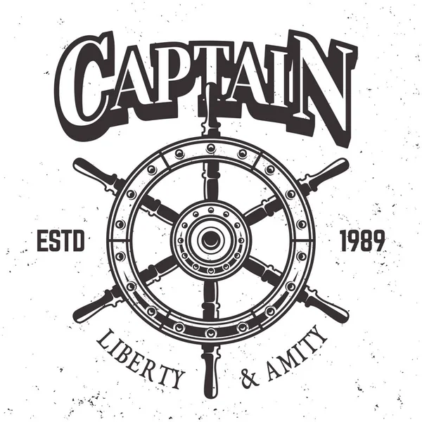 Kaptan gemiyi tekerlek vintage etiket, amblem veya Yazdır — Stok Vektör