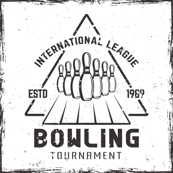 Bowling Turnier Vektor Vintage Etikett oder Emblem — Stockvektor