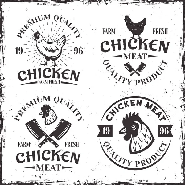 Conjunto de cuatro emblemas, etiquetas o insignias de carne de pollo — Vector de stock