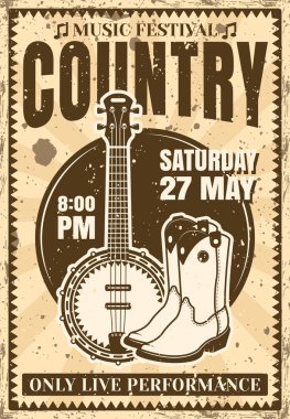 Country Müzik Festivali VINTAGE poster illüstrasyon