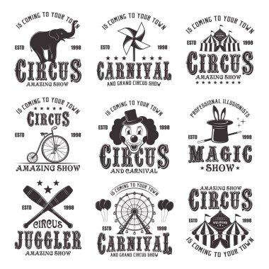 Vektör siyah Amblemler kümesini göstermek şaşırtıcı sirk
