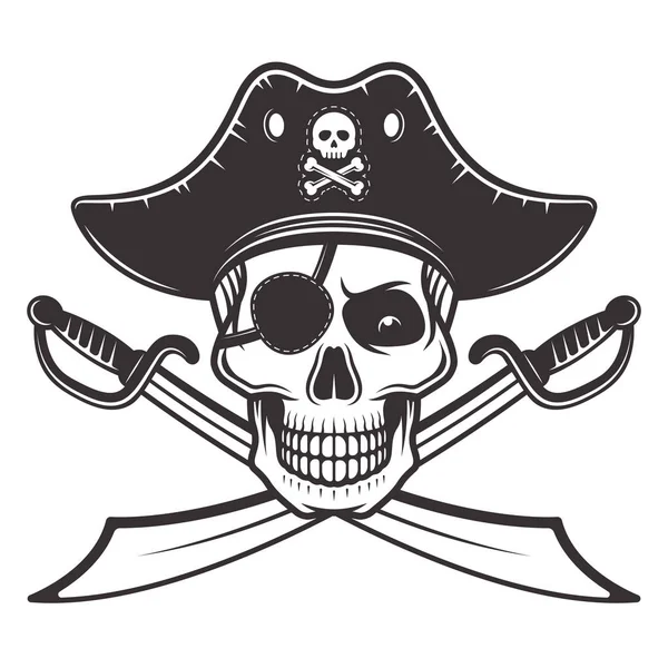 Crâne de pirate dans le chapeau, illustration vectorielle d'oeil — Image vectorielle