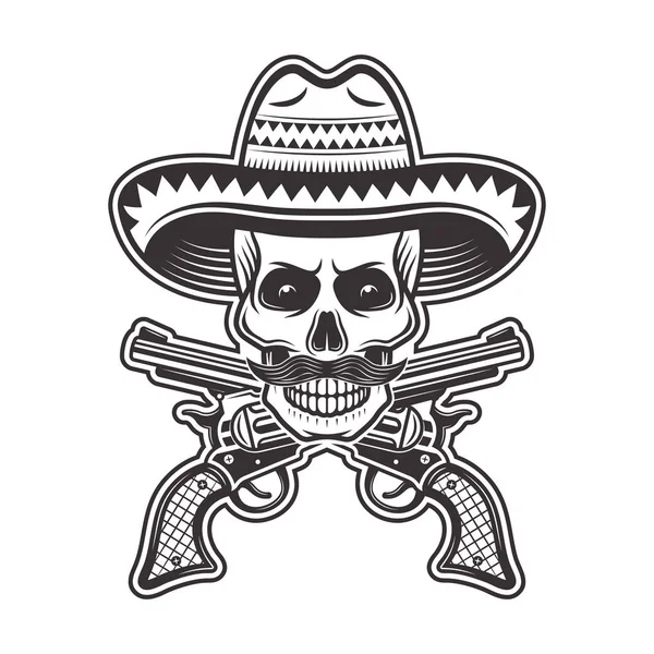 Fötr şapka illüstrasyon kafatasında Meksikalı haydut — Stok Vektör