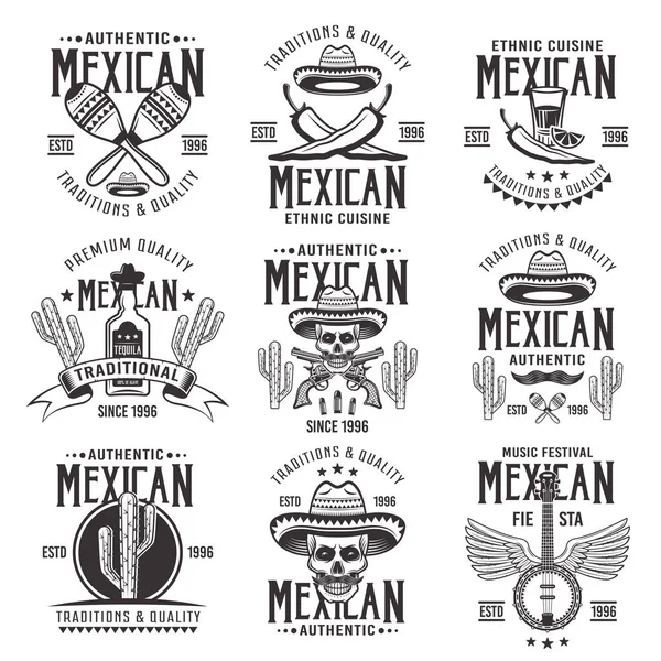 Mexican national attributes vector black emblems — Stock Vector