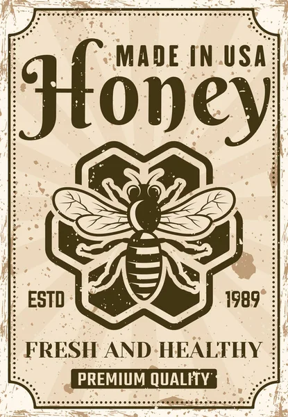 Honey vektorové reklamní plakát ve stylu vintage — Stockový vektor