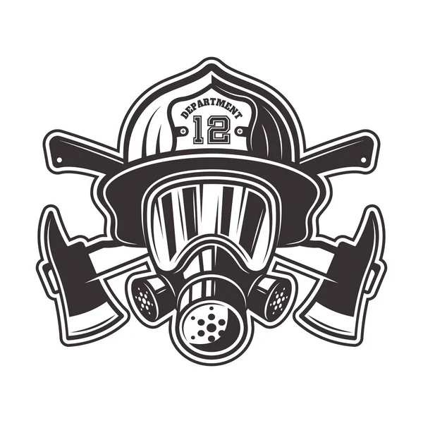 Fireman head in helmet and gas mask illustration — Stock Vector