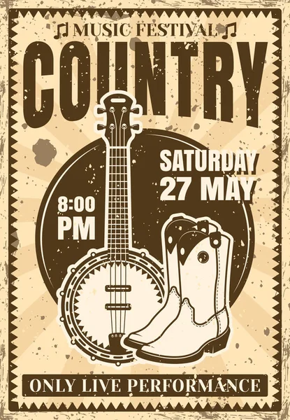 Country music festivalu vintage plakát ilustrace — Stockový vektor