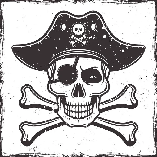 Пиратский череп в шляпе и два скрещенных вектора костей — стоковый вектор