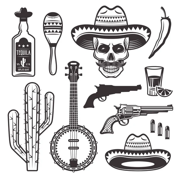 Mexican ethnic attributes set of vector objects — Stock Vector