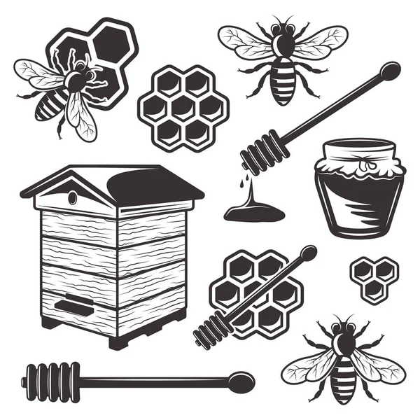 Biodling och honung uppsättning vektorobjekt svart — Stock vektor