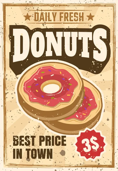 Cartel publicitario vintage de Donuts — Vector de stock